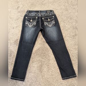 Women's Love Indigo Dark Wash Capris Denim Blue Jeans Stretch Sz: 4 Design Pants